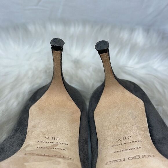 Sergio Rossi‎ Godiva Grey Suede High Heel Mules Sz 38.5/7 - Picture 7 of 8